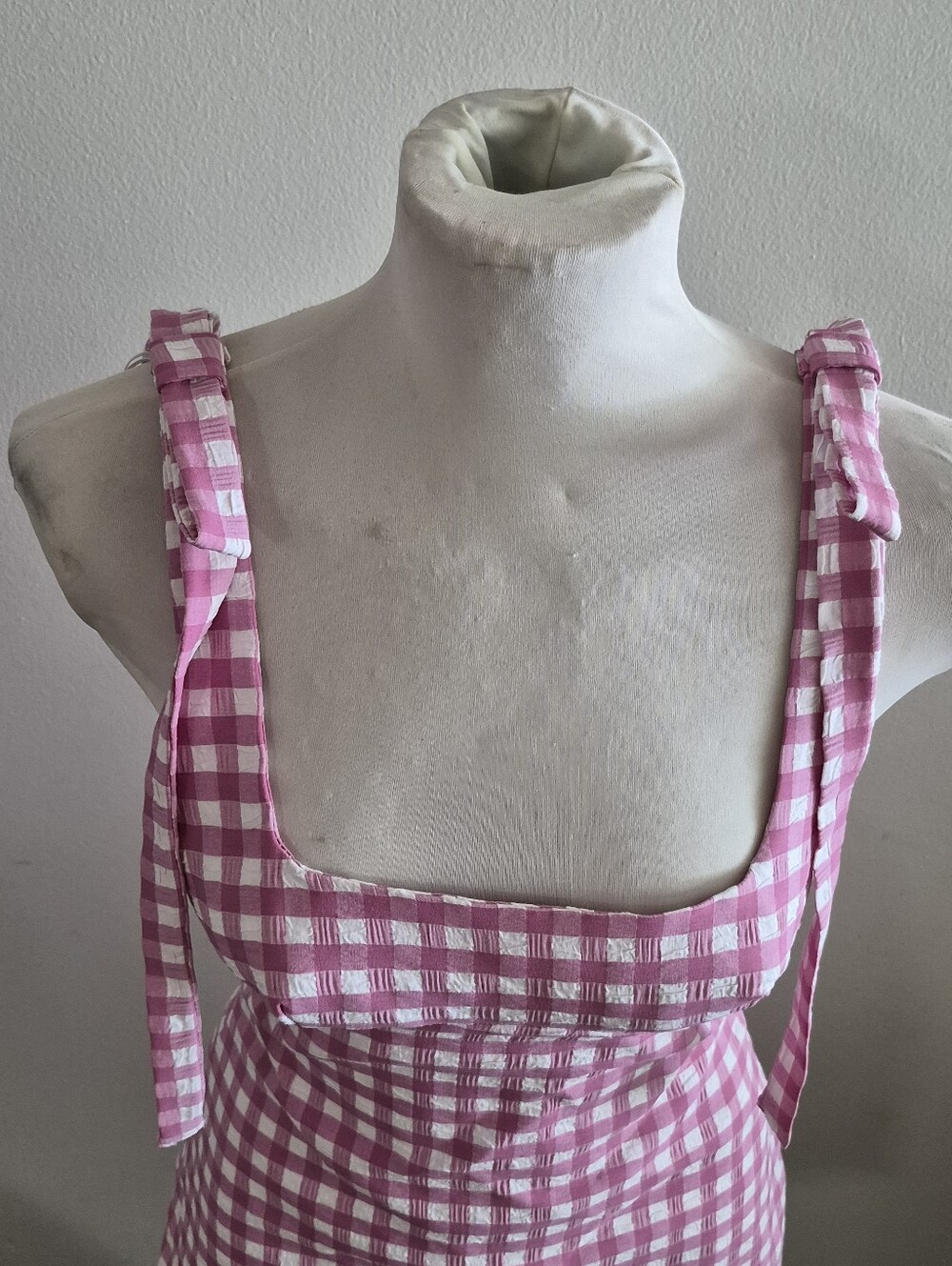 S) NWT Zara Gingham Pink/White Check Dress with Bows - Picture 4 of 9